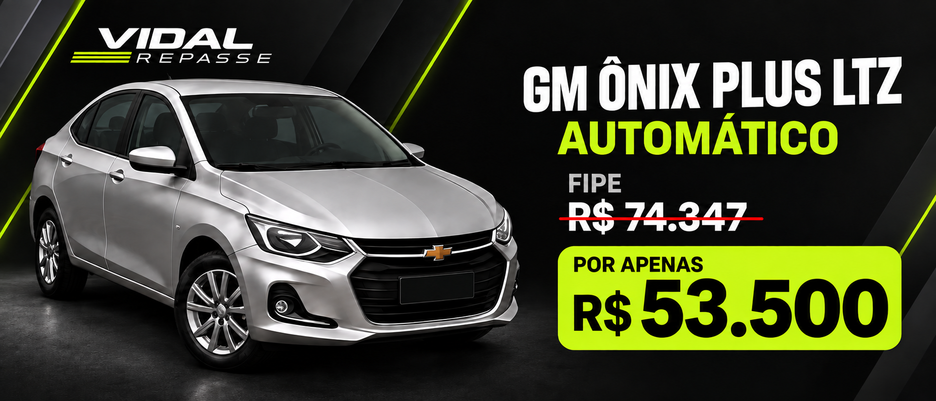 Chevrolet Onix Plus automático — FIPE R$ 74.347, por R$ 53.500