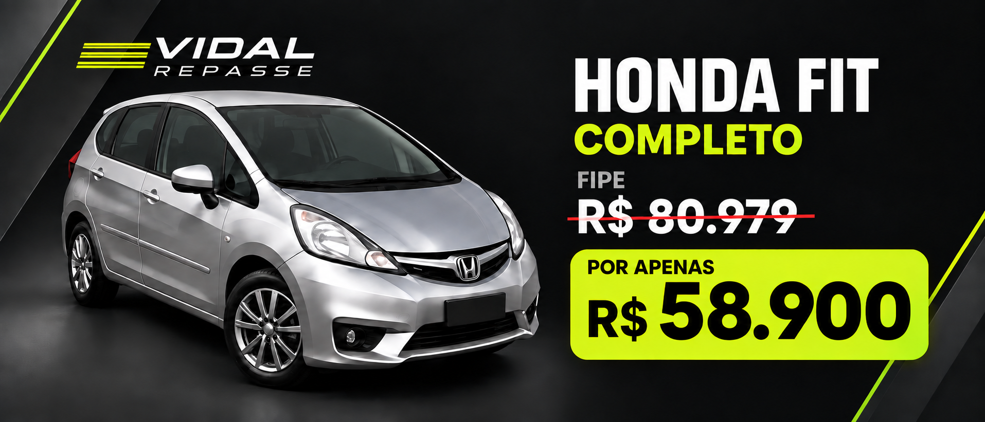 Honda Fit completo — FIPE R$ 80.979, por R$ 58.900